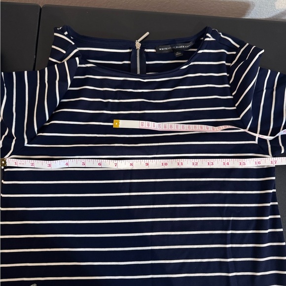 White House Black Market 3/4" bell sleeve knee length navy/white stripe dress M - Picture 10 of 11